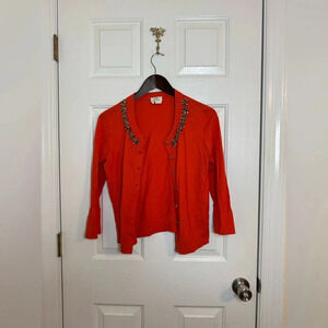 Kate Spade cardigan medium red orange silver Live colorfully